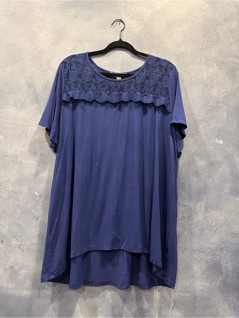 Lace Yoke Short Sleeve Tunic - Blue